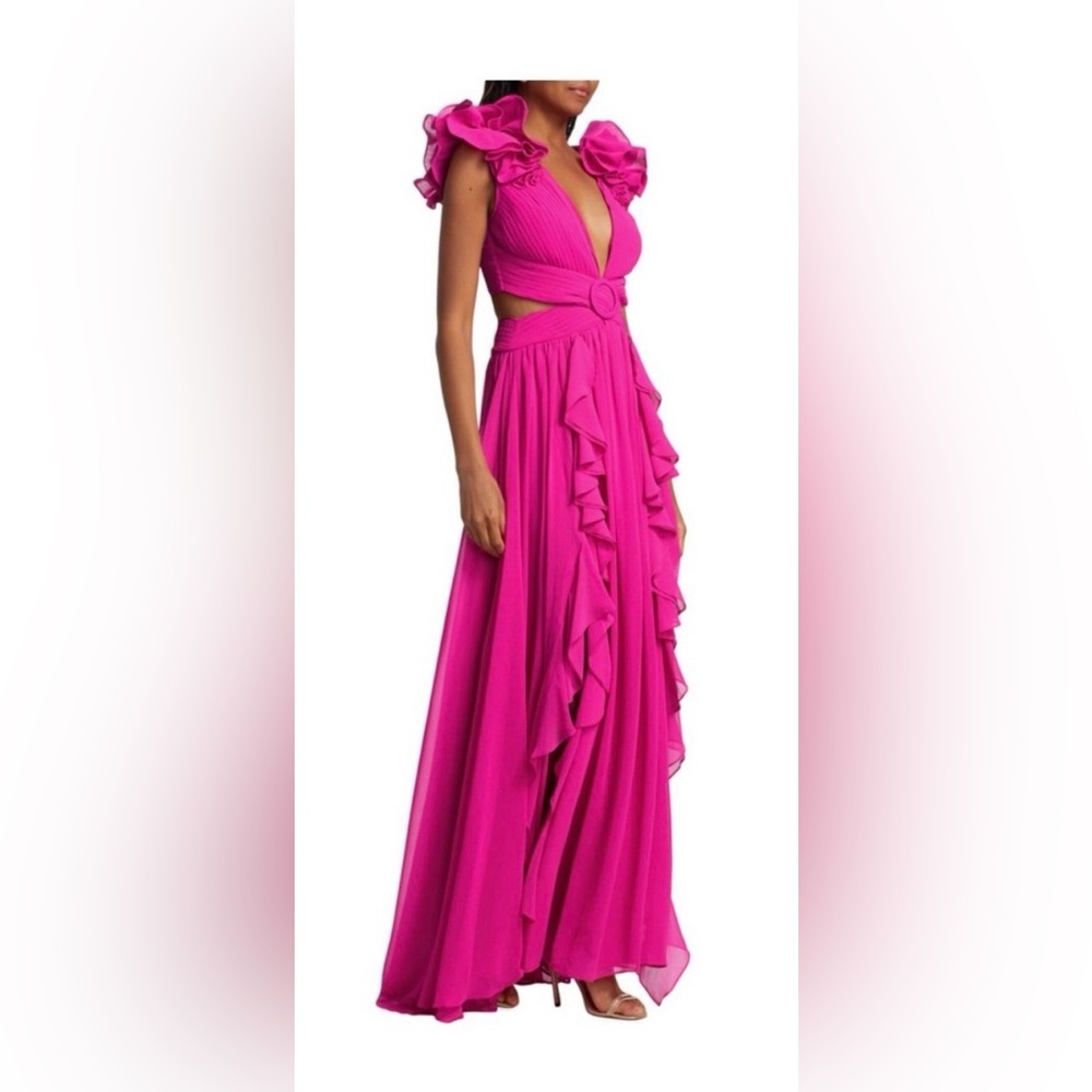 PatBO Prussian Green Tie-Back Ruffle Sleeve Maxi Dress